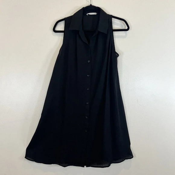 Three Eighty Two NWT Collar Button Sleeveless Revolve Black Semi-Sheer Dress M - Picture 1 of 8